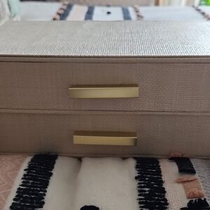 Elegant Tan Storage Box with Gold Accents